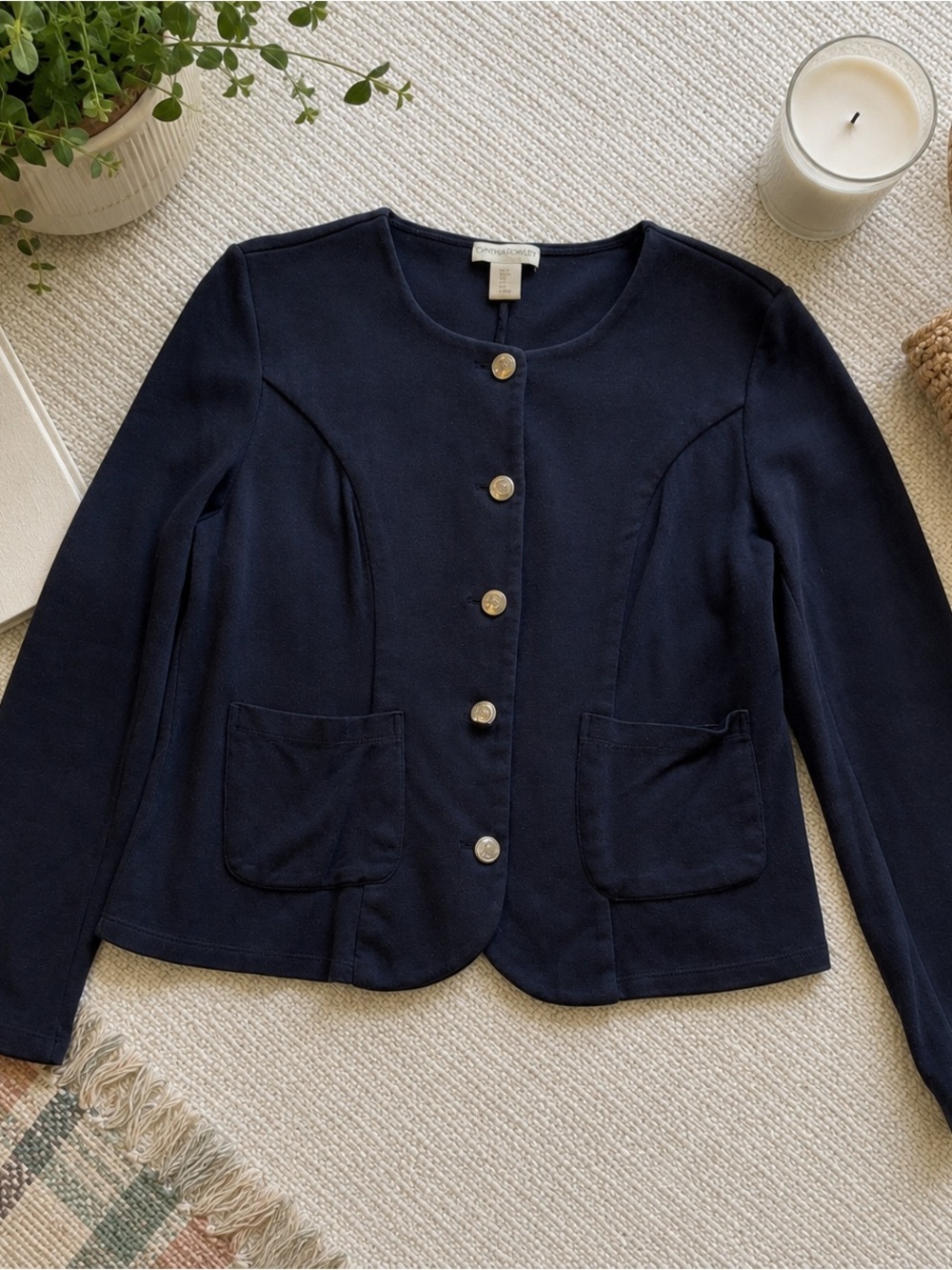 Cynthia Rowley Black Button Front Knit Blazer Jacket Size L